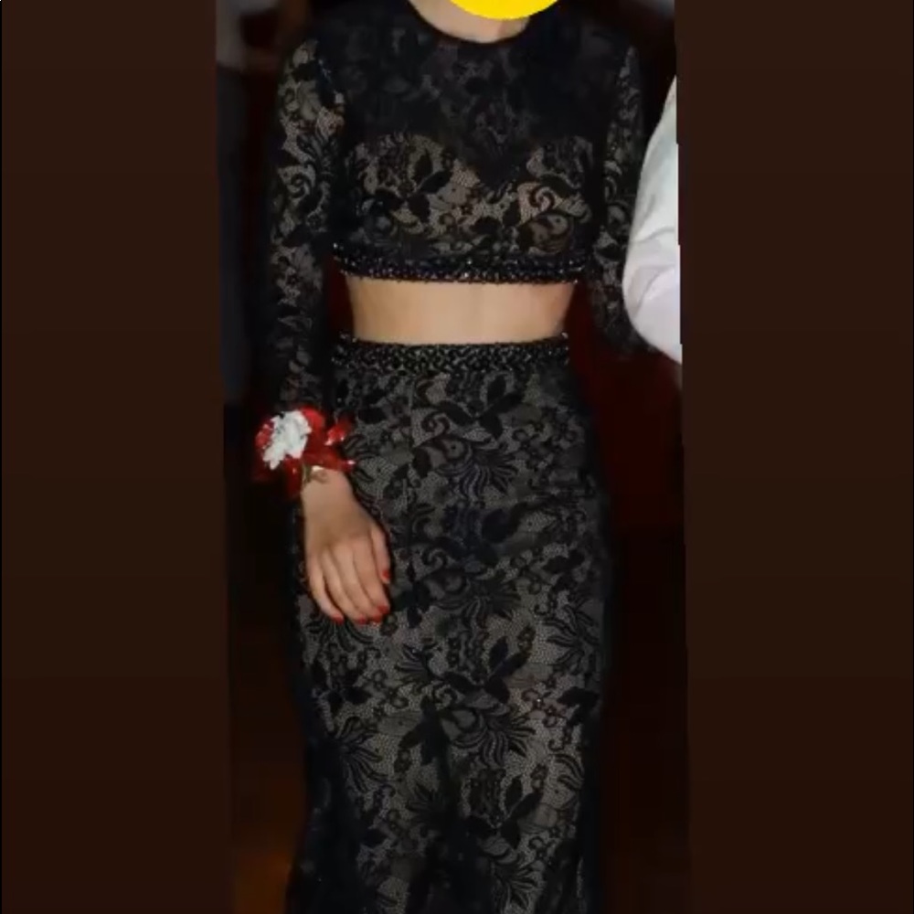 Black Lace Two-Piece Prom Dress